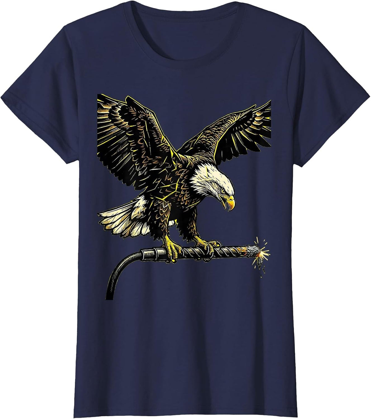 Women's Eagle on Welding Electrode Graphic Tee T-Shirt - Navy Blue
