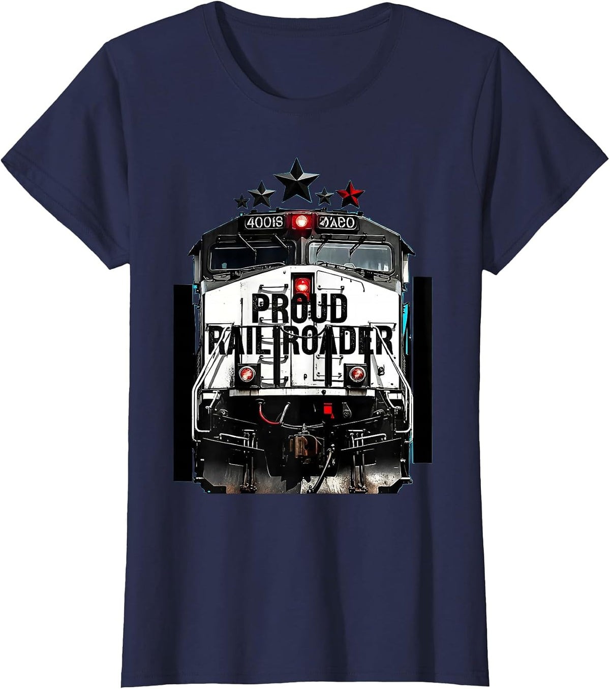 Women's Proud Railroader Brutalist Graphic Railroad Worker Patriotic T-Shirt - Navy Blue