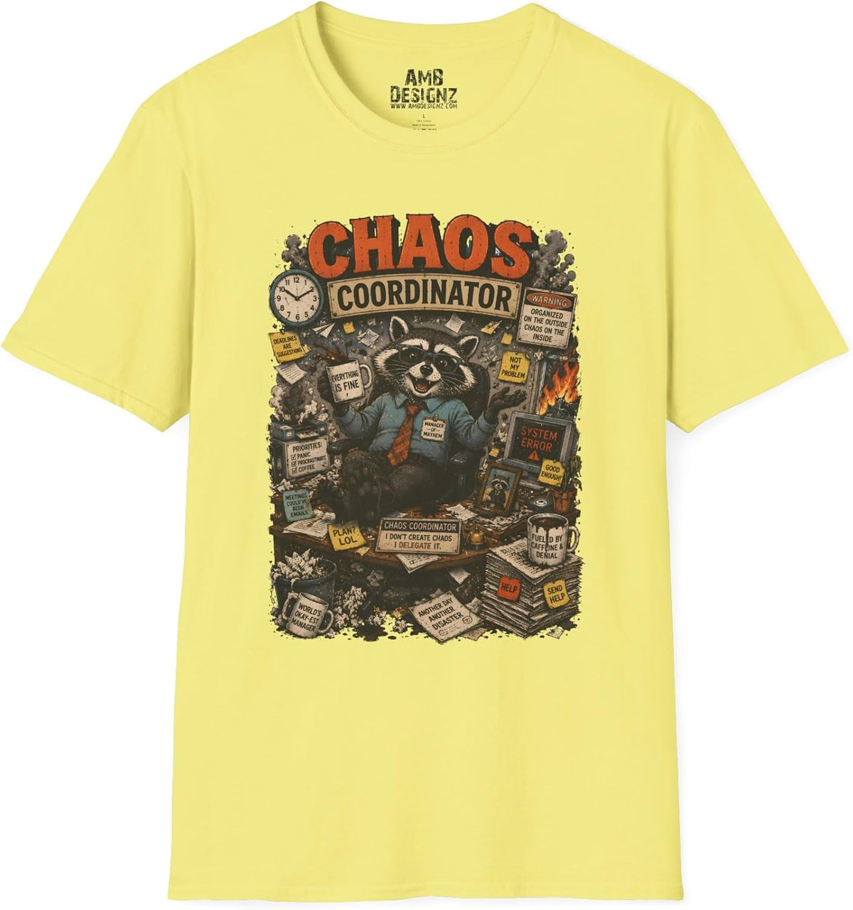 Chaos Coordinator Shirt Funny Raccoon Office Tee, Work Humor Graphic, Coworker Gift Men Women - Cornsilk