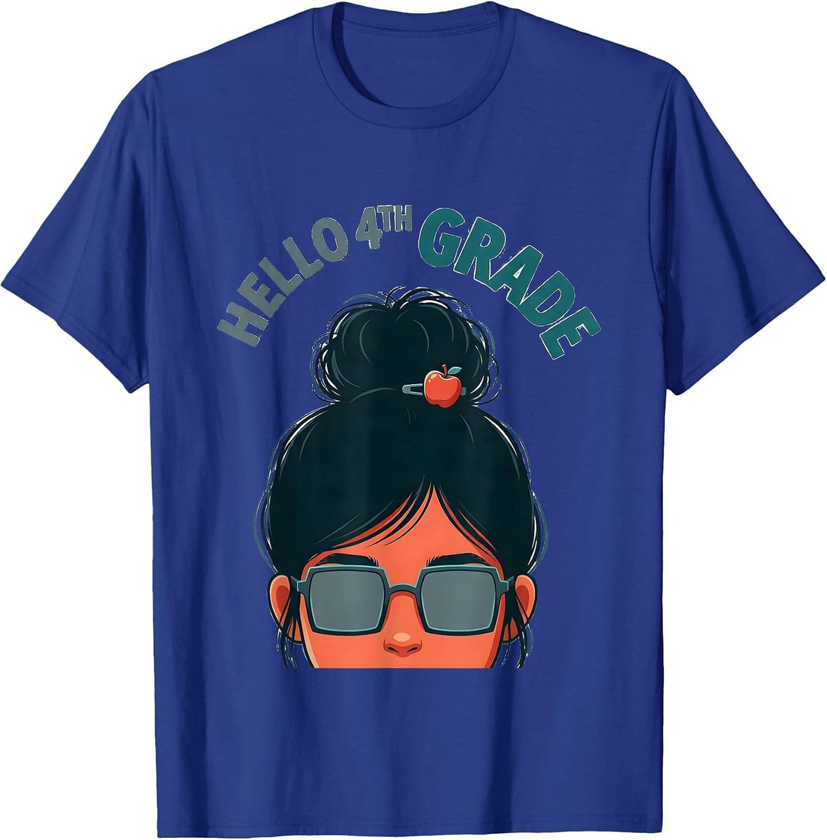 Men's Hello 4th Grade Messy Bun First Day of School Girls Teacher T-Shirt - Royal Blue