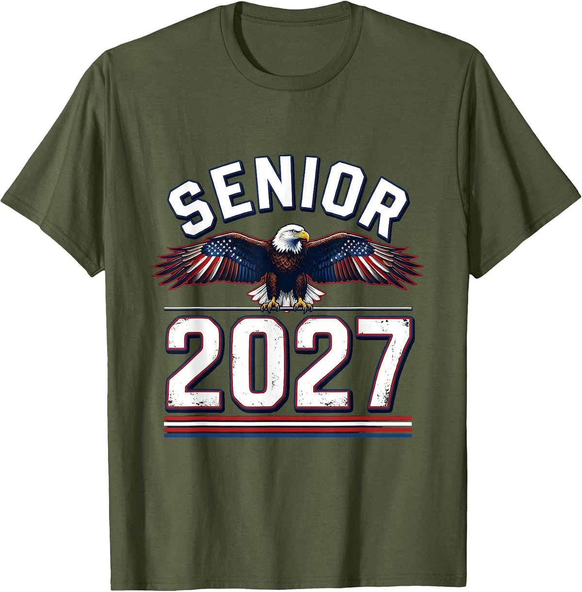 Senior 2027 Patriotic Graduation High School Class of 2027 T-Shirt - Olive Green