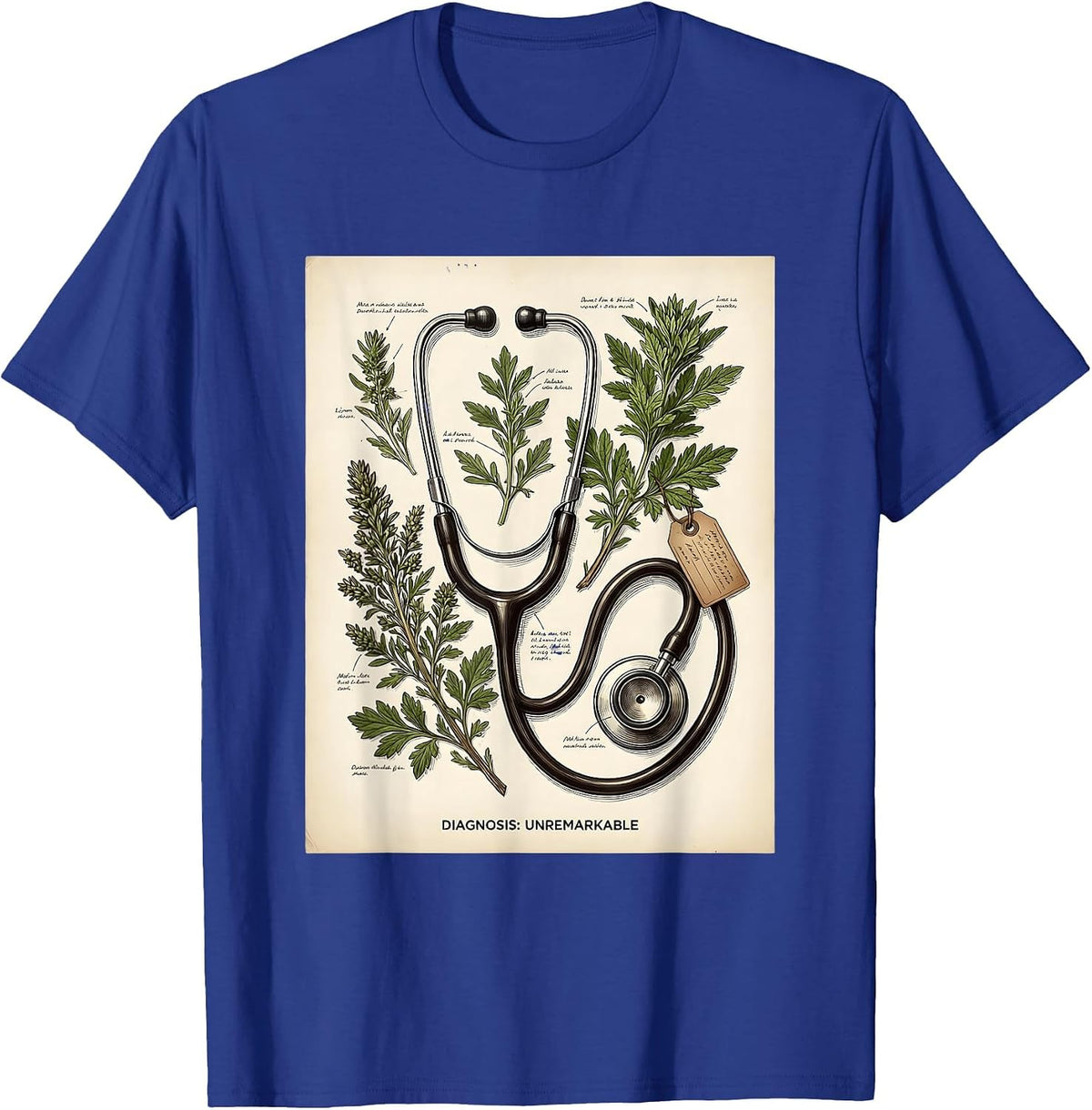 Diagnosis: Unremarkable Veterinary Botanical Design T-Shirt - Royal Blue