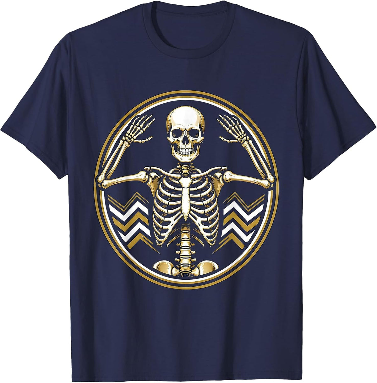 We Do Not Care Club Shrugging Skeleton T-Shirt - Navy Blue