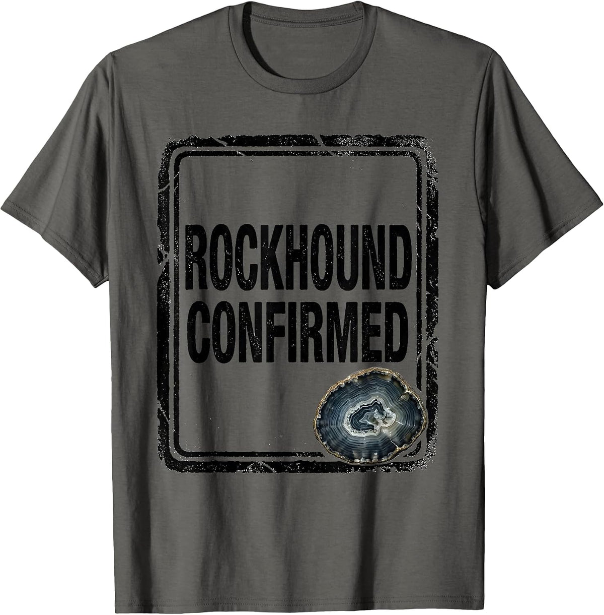 Men's Rockhound Confirmed Rubber Stamp Rock Collector Geology T-Shirt - Asphalt Grey