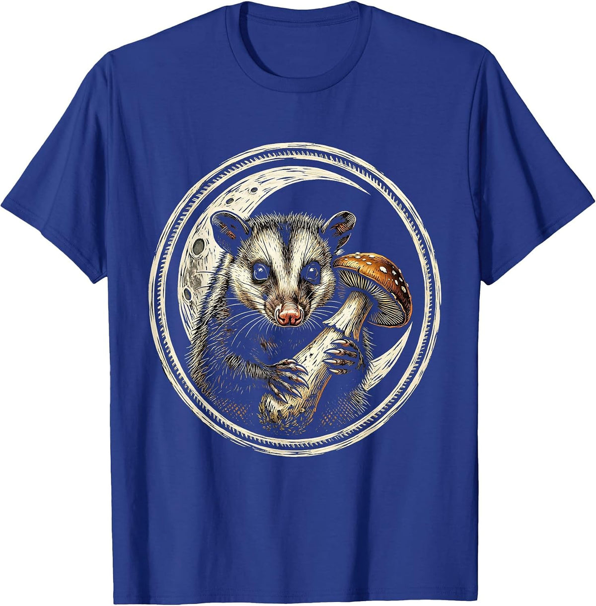 Men's Opossum Mushroom Crescent Moon Nature Art T-Shirt - Royal Blue