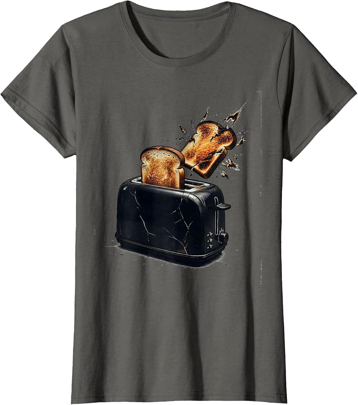 Women's Toaster Chaos Distressed Novelty Humor T-Shirt - Asphalt Grey