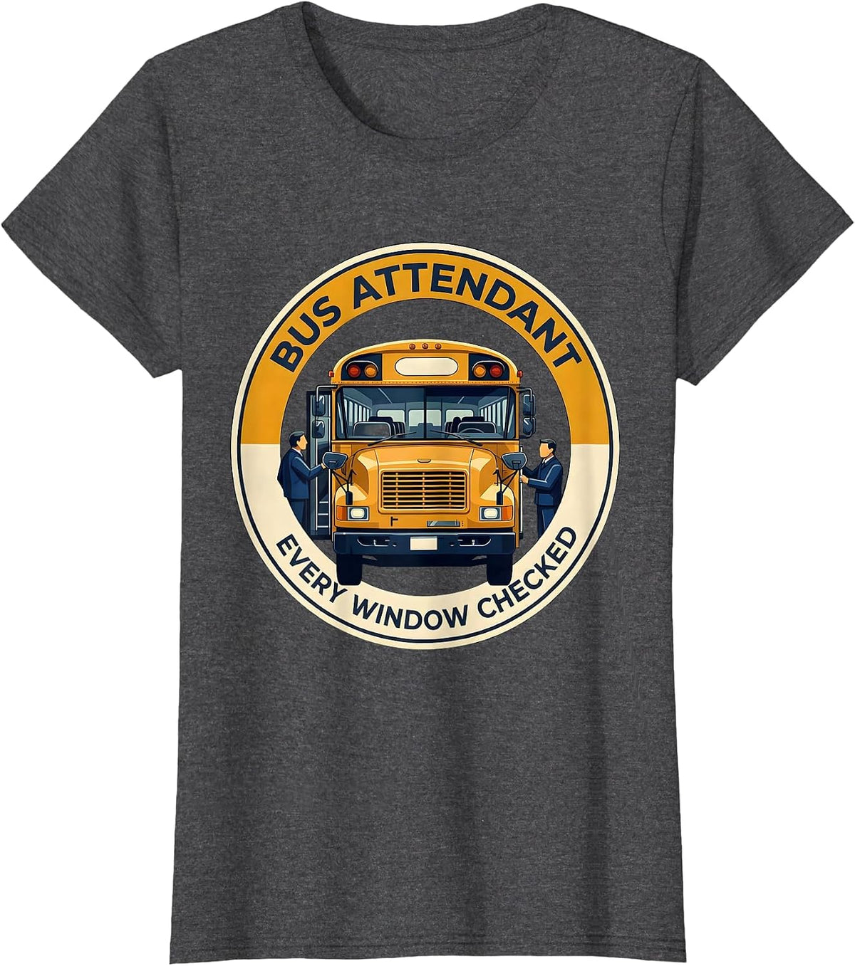 Women's Bus Attendant Every Window Checked Funny School Bus Driver T-Shirt - Dark Heather Grey