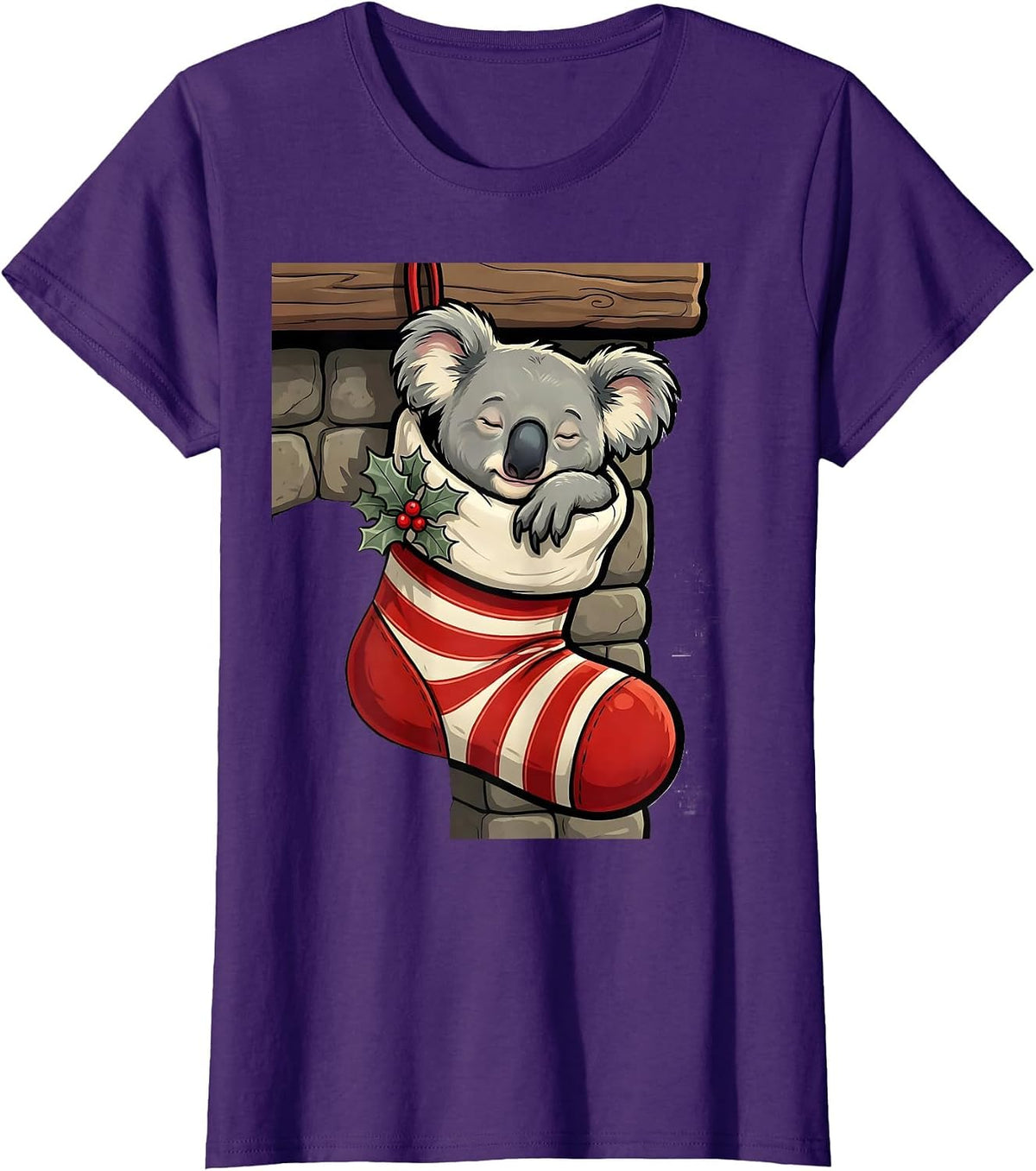 Women's Koala In Christmas Stocking Cartoon Funny Novelty T-Shirt - Purple