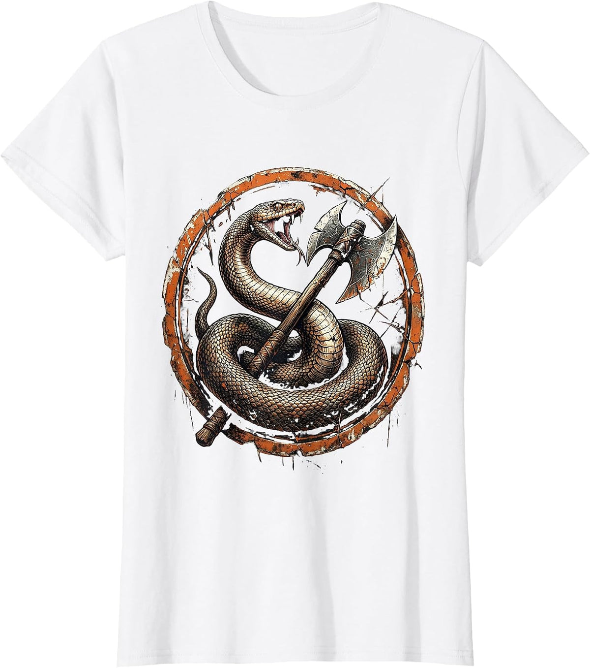 Serpent and Double-Headed Axe Metal Graphic T-Shirt - White