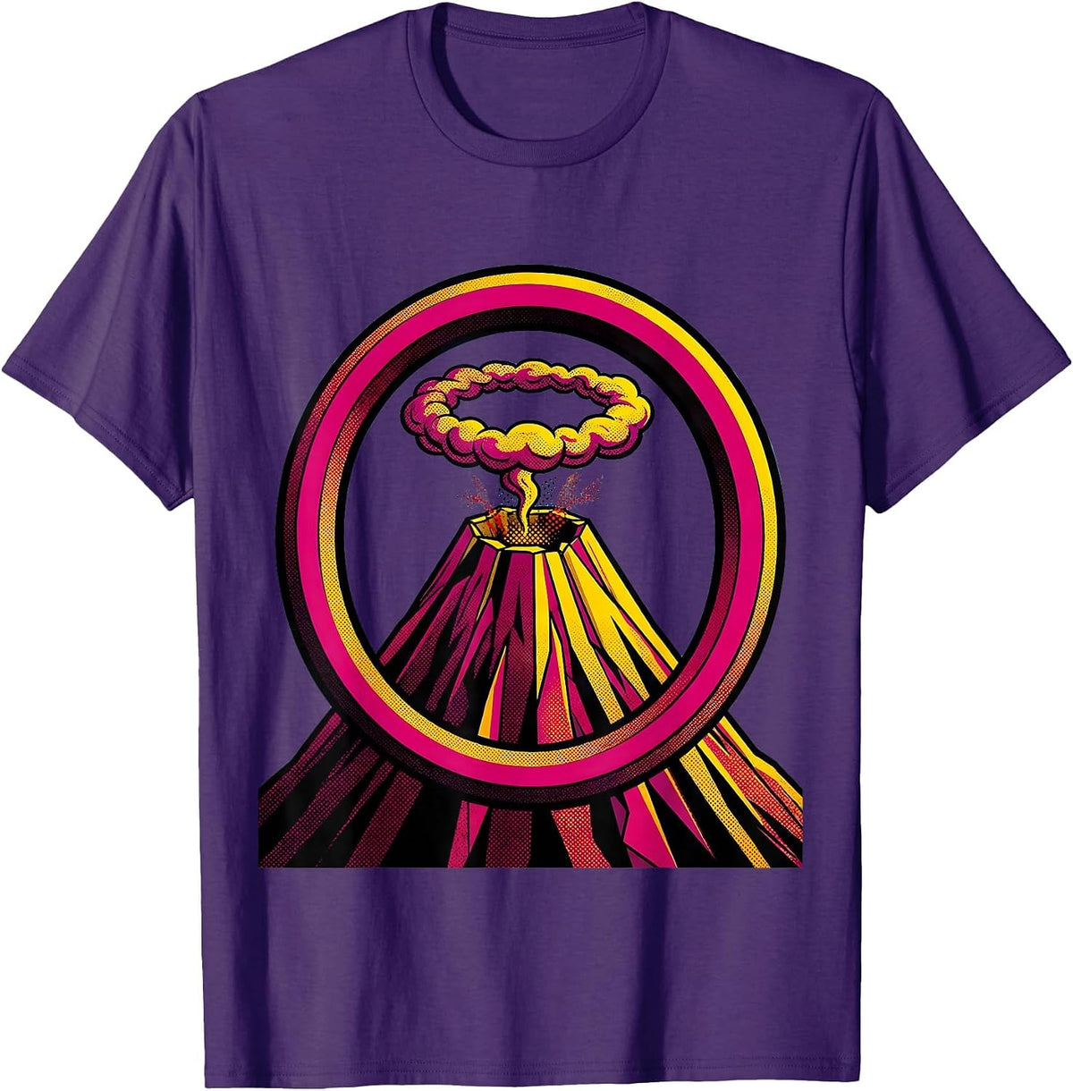 Ancient Volcano Smoke Ring Illustration T-Shirt - Purple