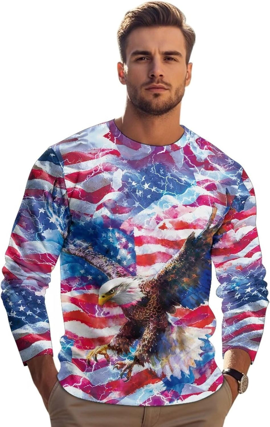 Men's Long Sleeve T-Shirts Lightweight Quick Dry Athletic Sweatshirt Sport Gym Workout Tee Shirts Running Tops S-2XL - Eagle