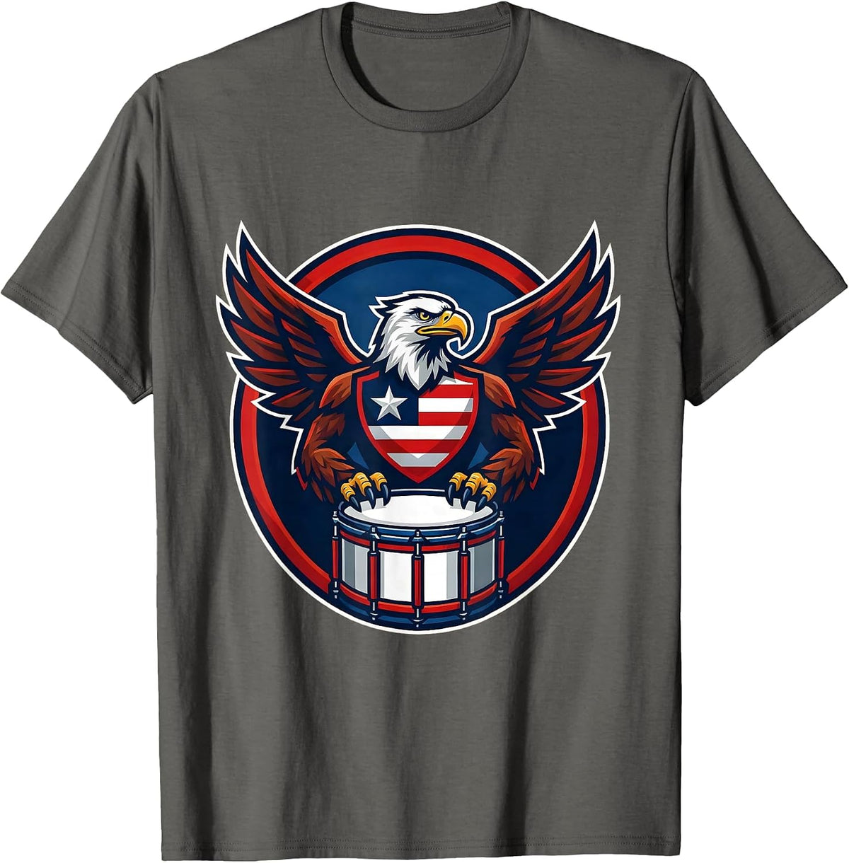 Patriotic Drumline Snare Drum Eagle Crest Design T-Shirt - Asphalt Grey