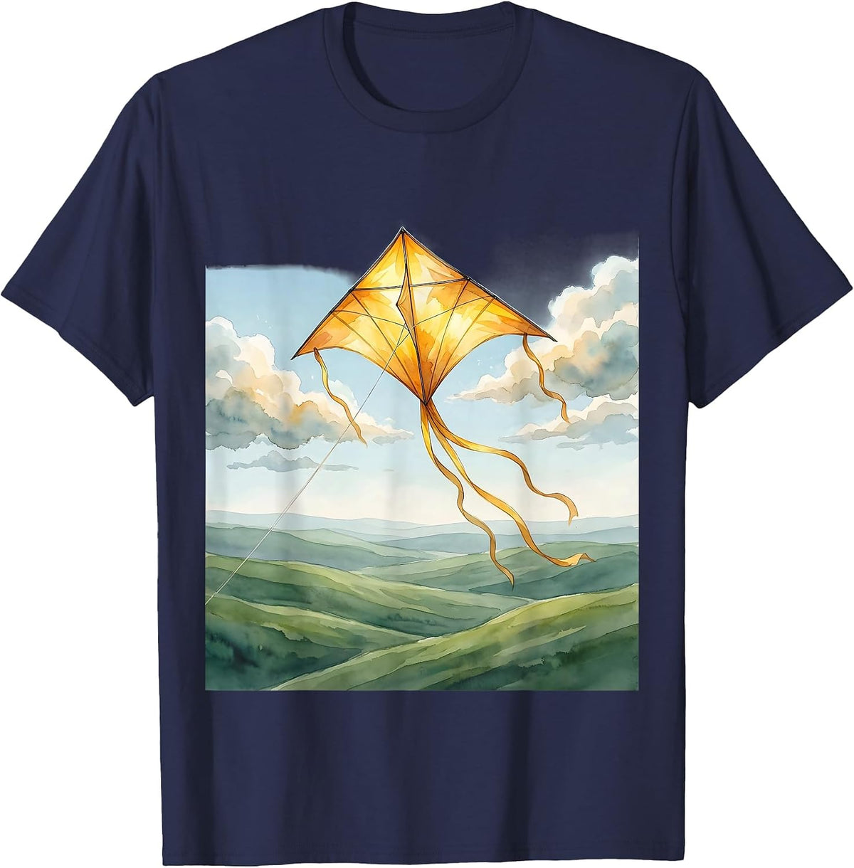 Special Education Kite Soaring Over Green Hills T-Shirt - Navy Blue