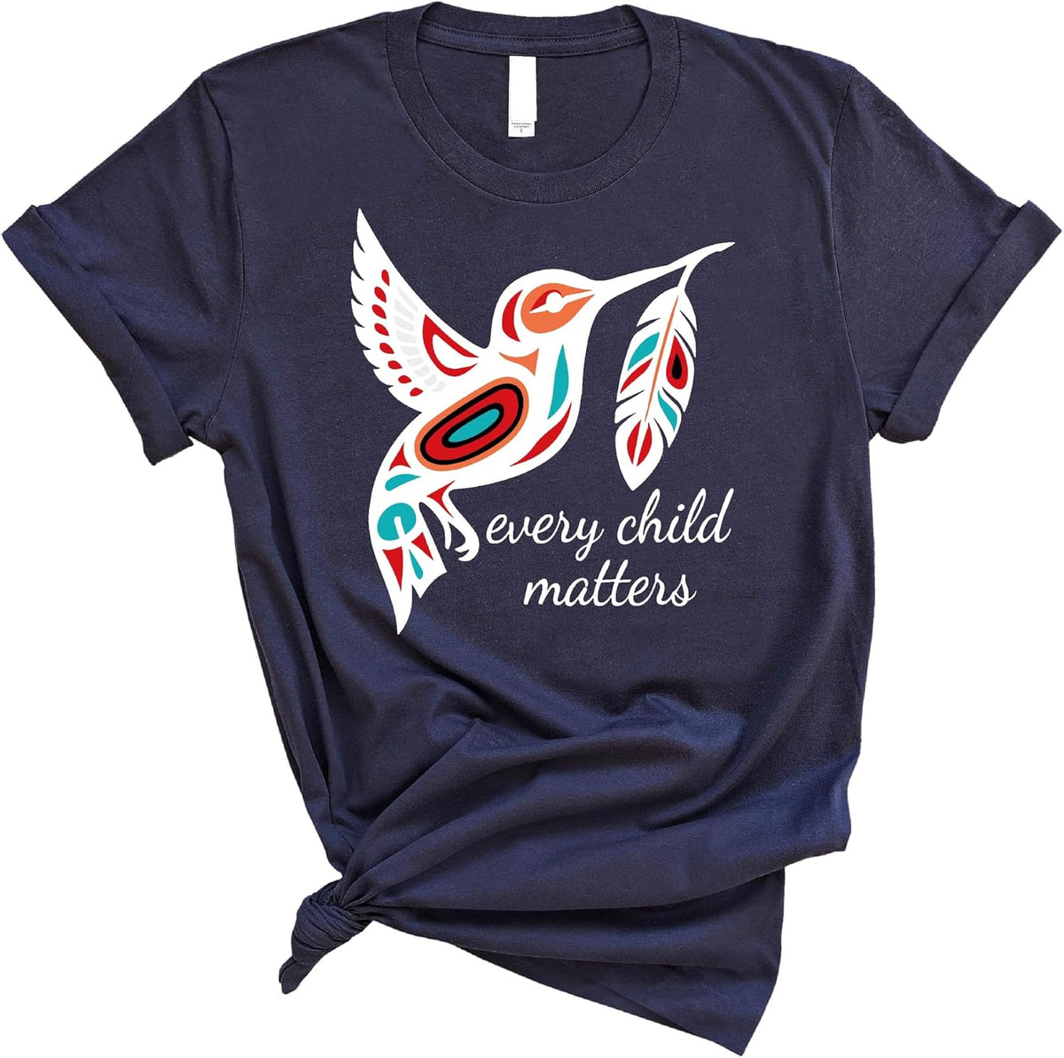 Hummingbird of Hope T-Shirt, Indigenous-Inspired Art Graphic Tee Promoting Kindness, Healing, and Equality - Navy