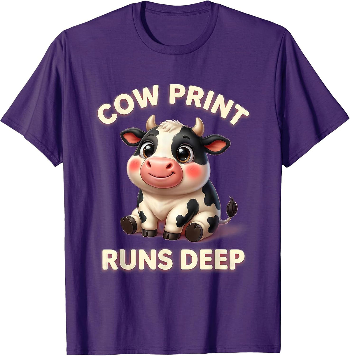 Cow Print Runs Deep Dairy Farm Lover Design T-Shirt - Purple
