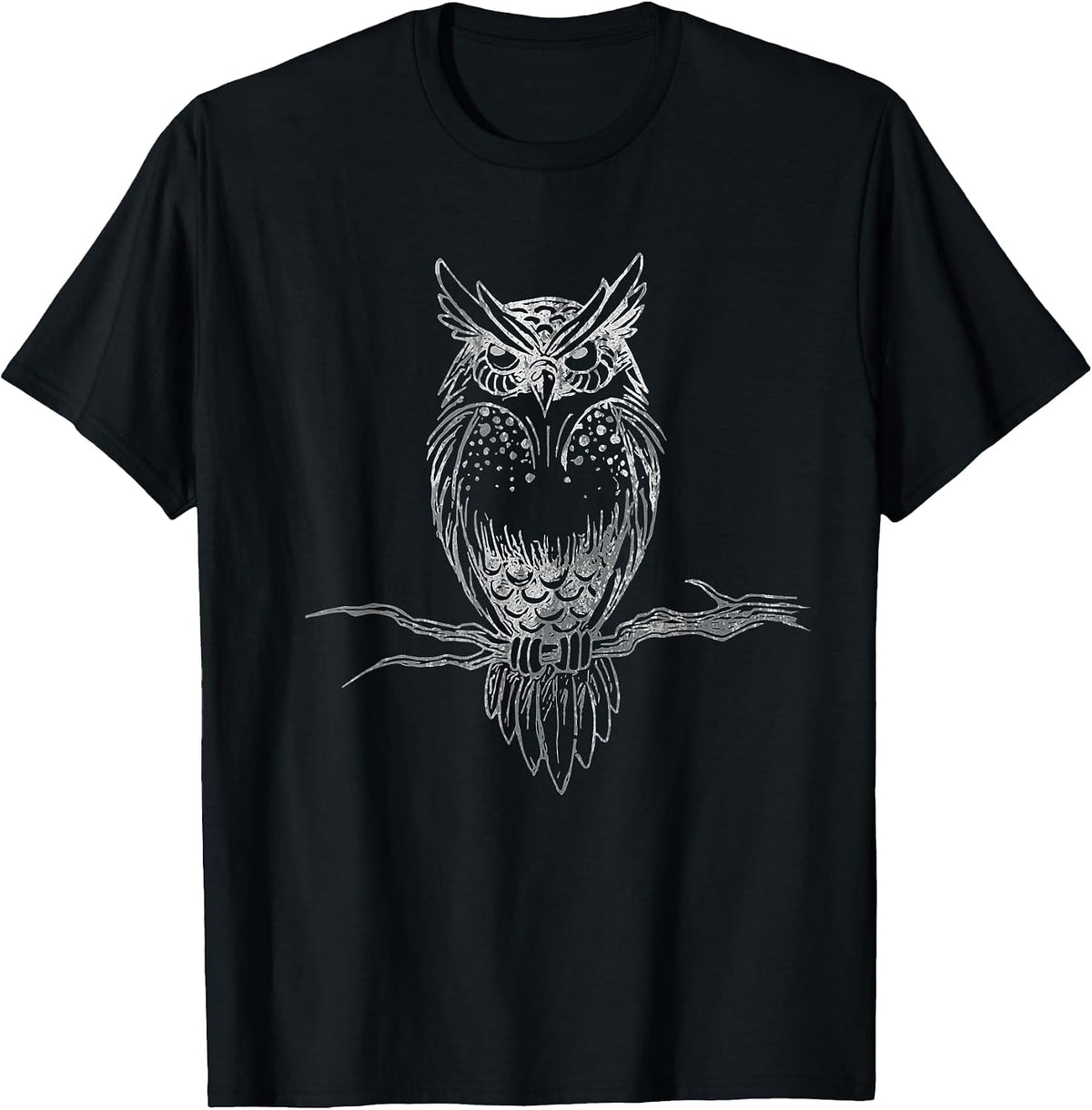 Great Horned Owl Distressed Design T-Shirt T-Shirt - Black