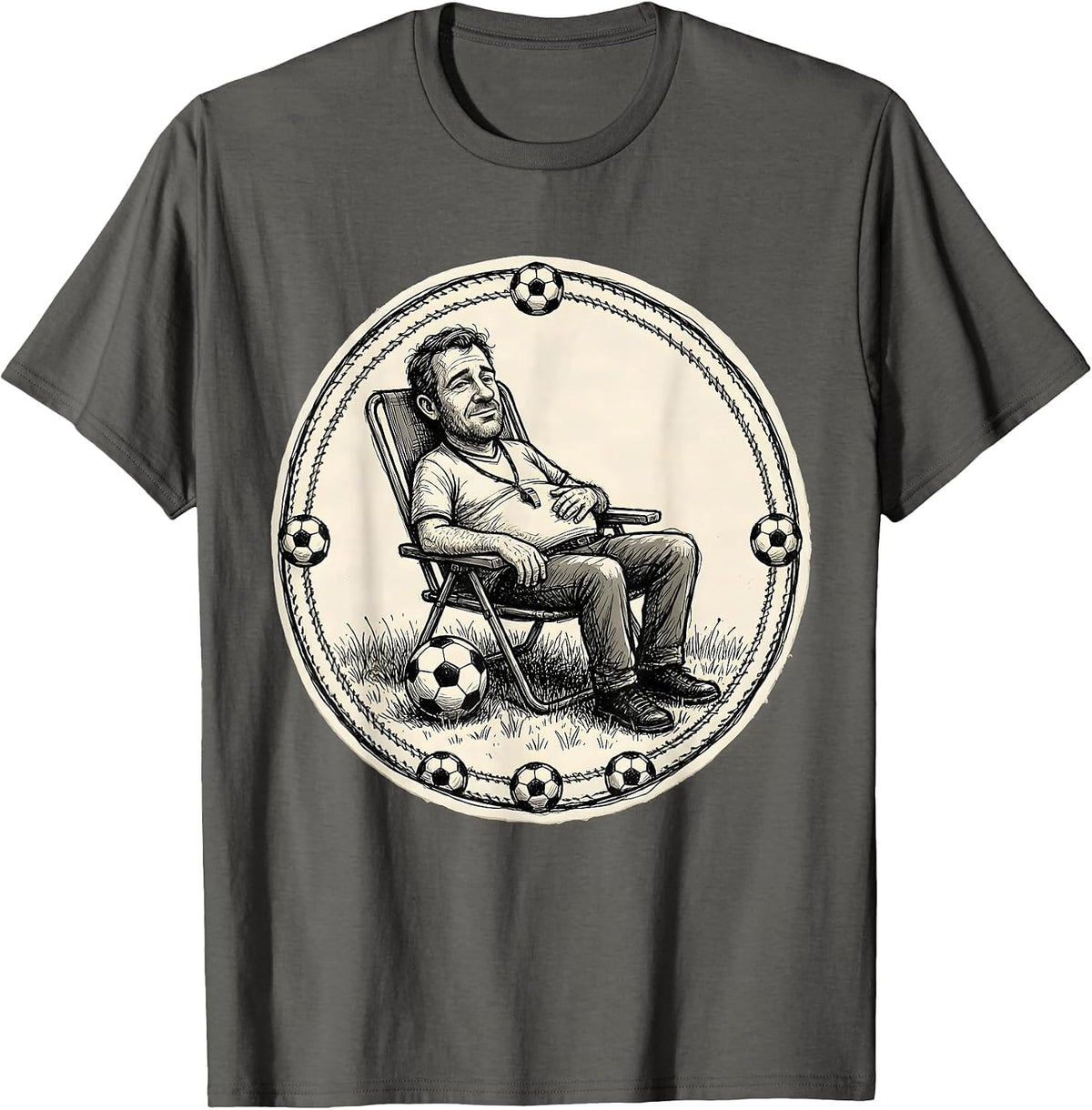 Men's Soccer Dad Lawn Chair Referee Whistle Graphic T-Shirt - Asphalt Grey