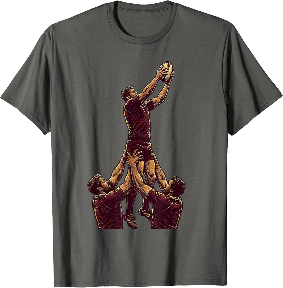 Rugby Lineout Lift Graphic Design T-Shirt - Asphalt Grey