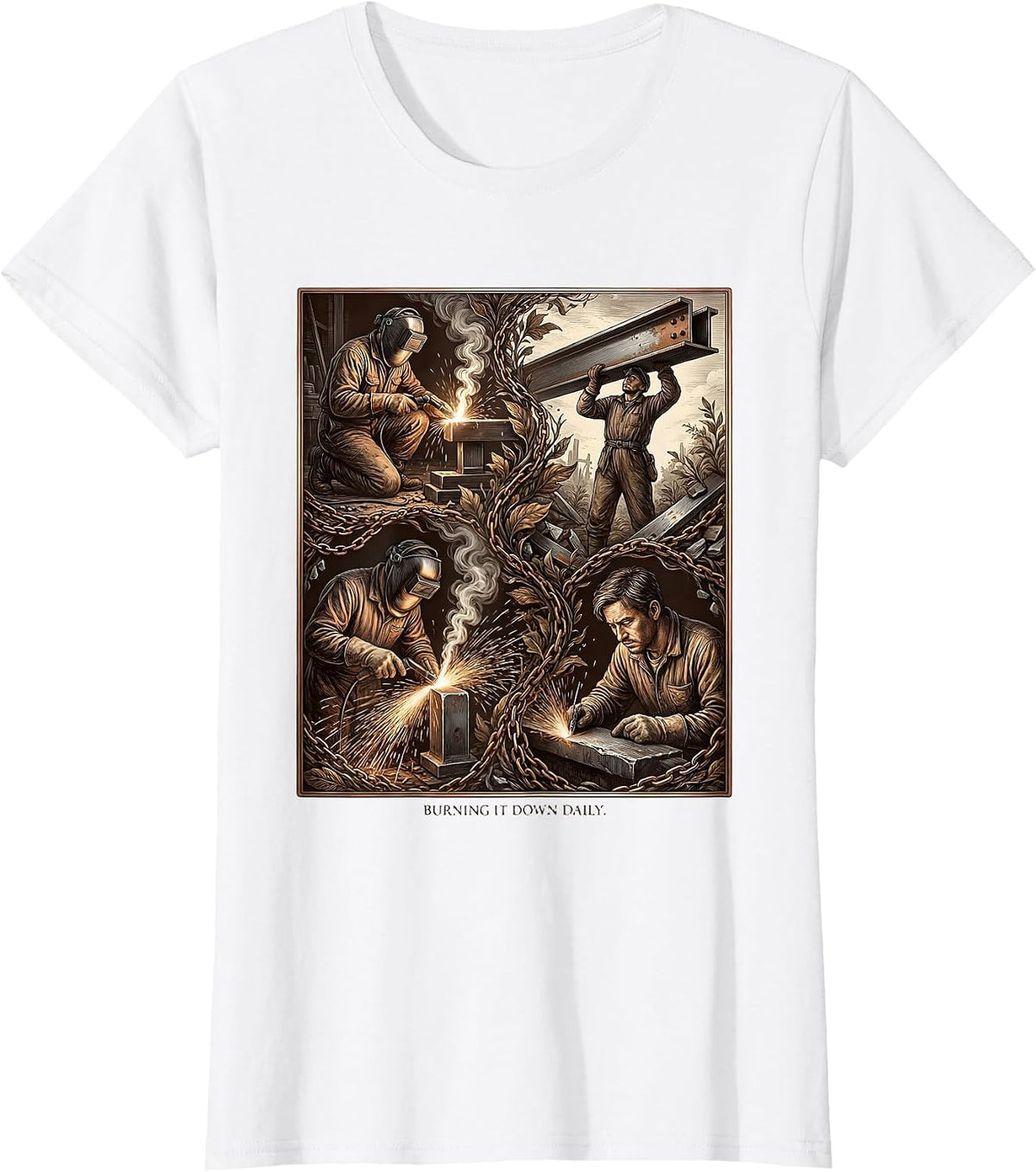 Women's Burning It Down Daily Welder Graphic Design T-Shirt - White