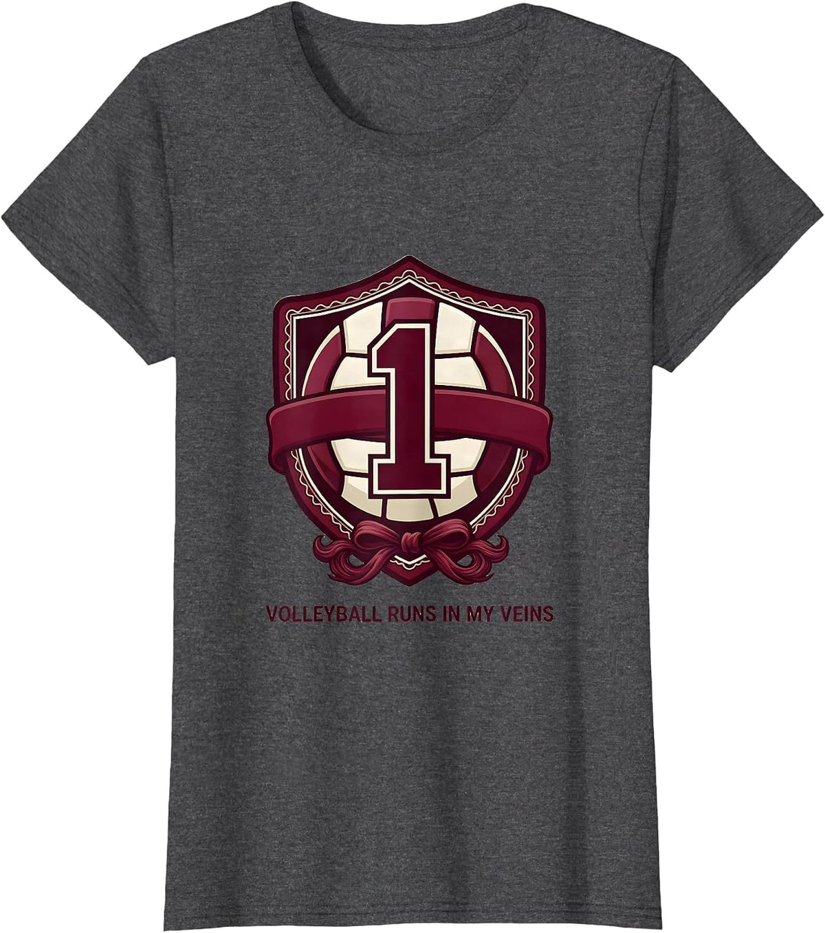 Women's Volleyball Runs In My Veins Sports Design T-Shirt - Dark Heather Grey