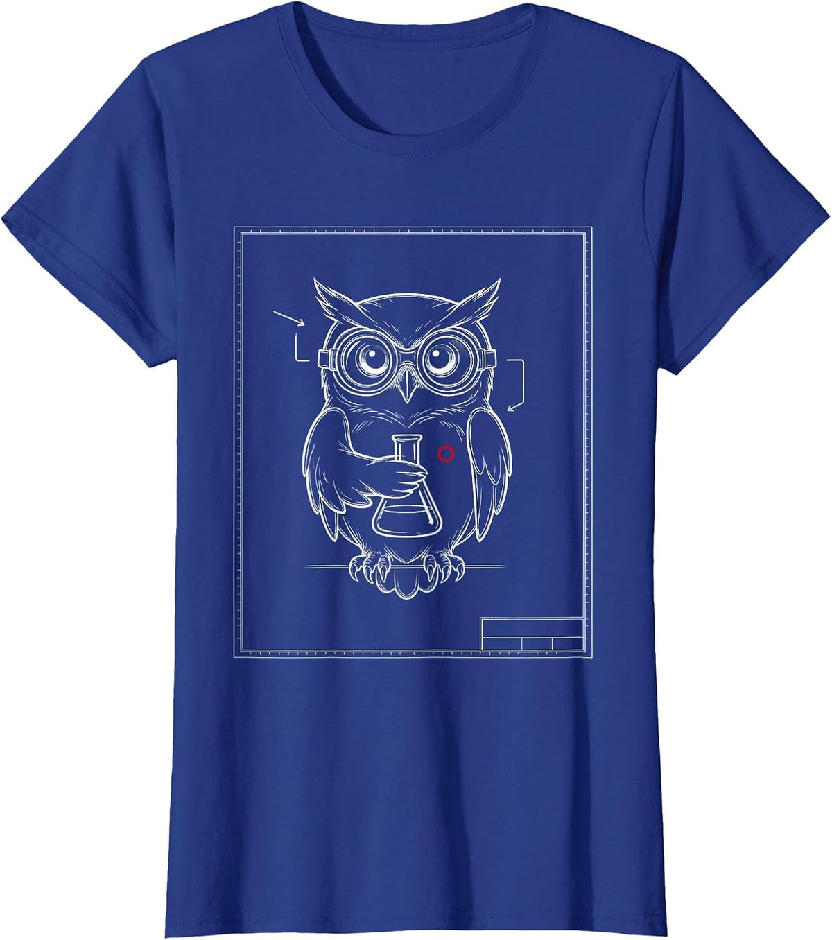 Women's Science Owl Lab Goggles Flask Graphic Tee T-Shirt - Royal Blue