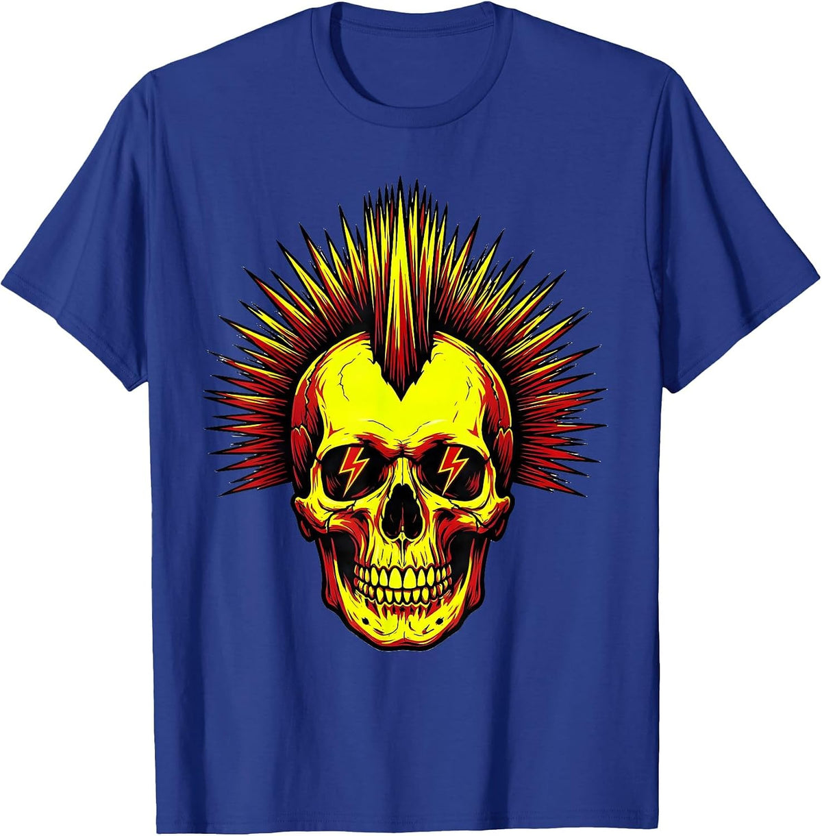 Punk Rock Mohawk Skull Lightning Bolt Eyes T-Shirt - Royal Blue