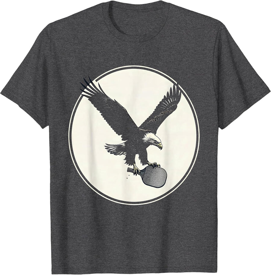 Men's Eagle Diving with Pickleball Graphic Tee T-Shirt - Dark Heather Grey