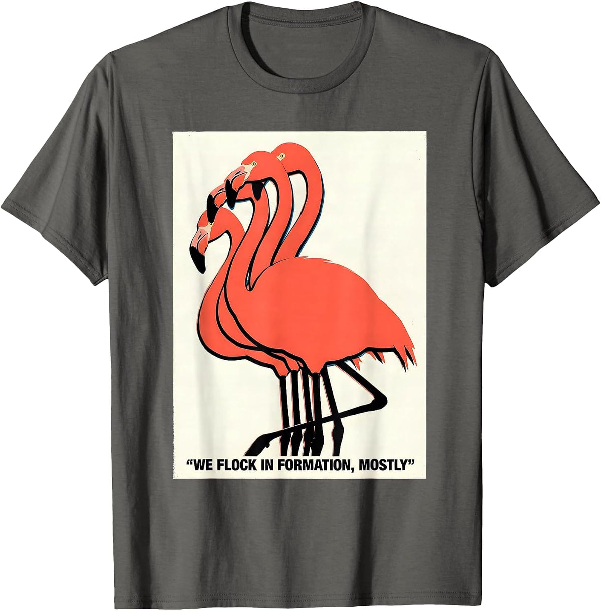 Men's We Flock In Formation, Mostly Funny Flamingo Bird Lover Gift T-Shirt - Asphalt Grey