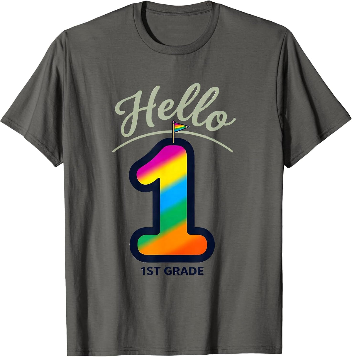 Hello 1st Grade Colorful Kids Back To School Teacher Student T-Shirt - Asphalt Grey