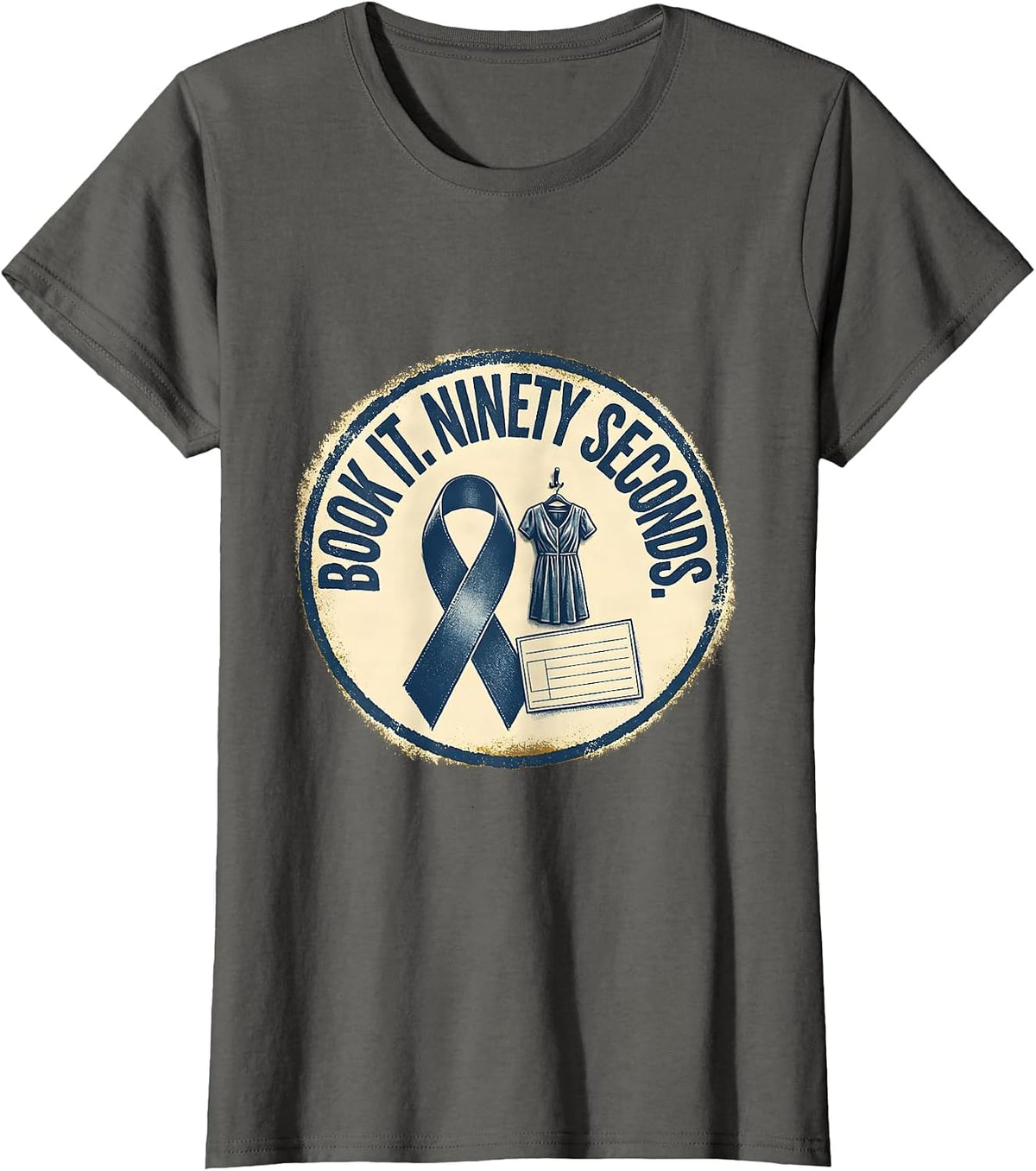 Women's Book It Ninety Seconds Rubber Stamp Mammography Tech T-Shirt - Asphalt Grey