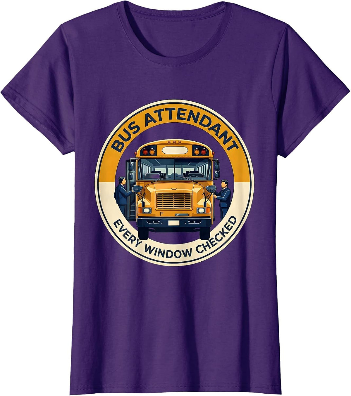 Women's Bus Attendant Every Window Checked Funny School Bus Driver T-Shirt - Purple