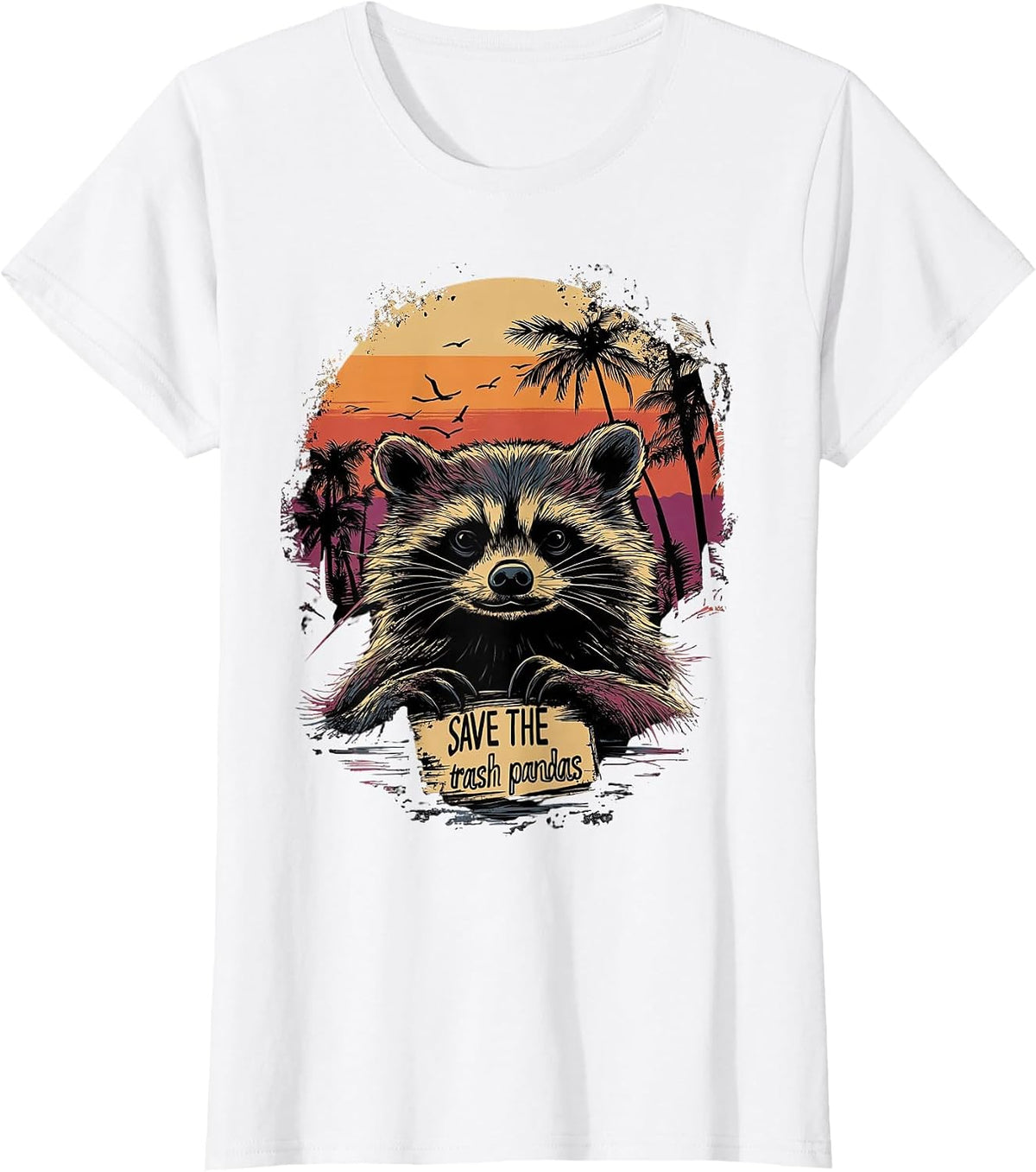Vintage Save The Trash Pandas Retro Funny Raccoon Animal T-Shirt - White