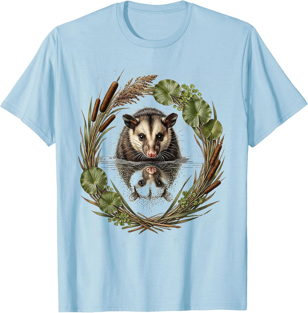 Men's Opossum Swimming Through Murky Swamp Waters T-Shirt - Baby Blue