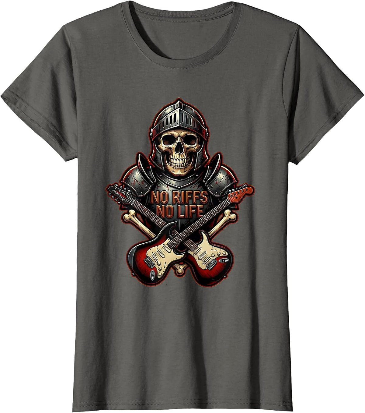 Women's No Riffs No Life Heavy Metal Music Design T-Shirt - Asphalt Grey