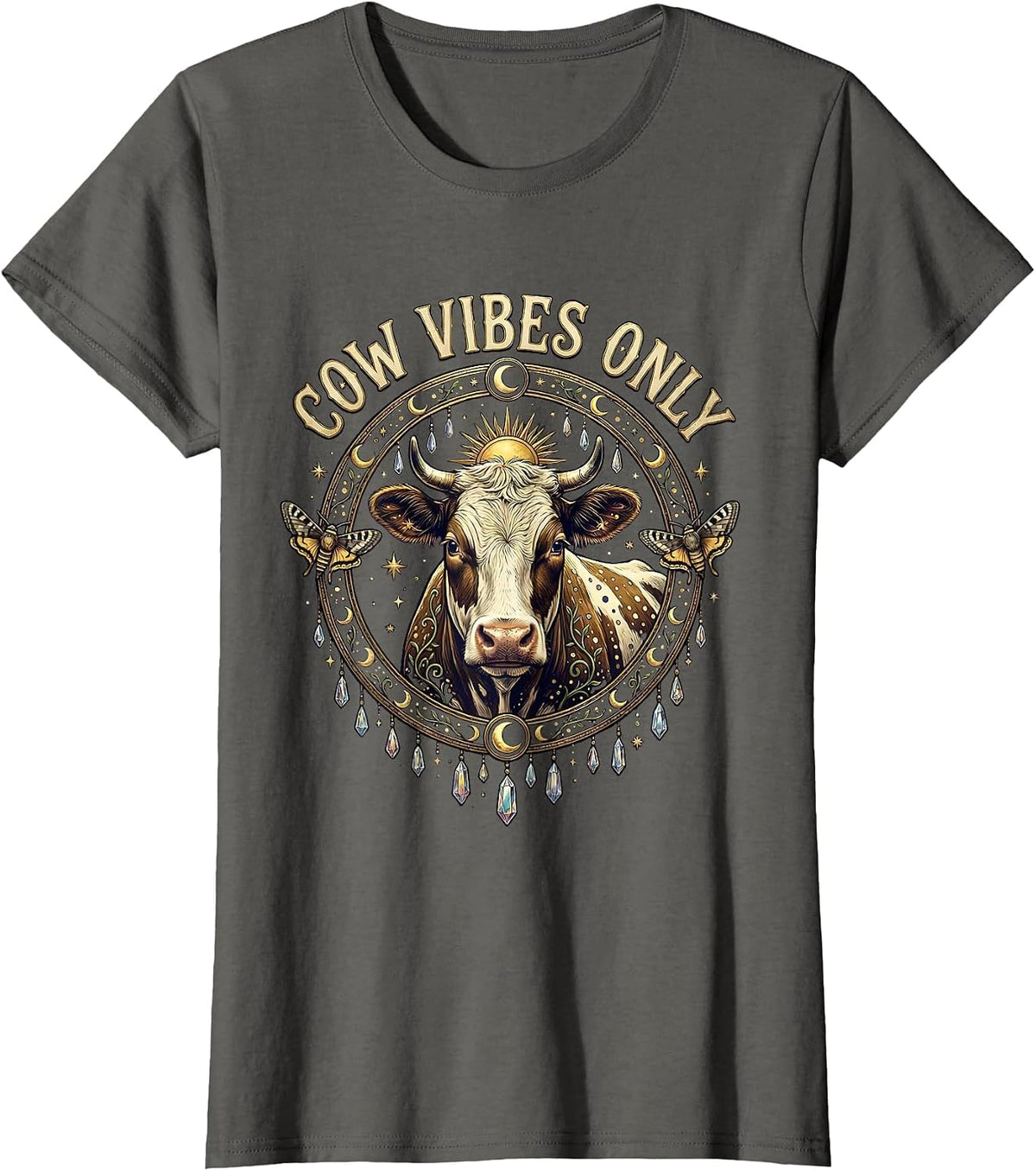 Women's Cow Vibes Only Funny Cattle Lover Design T-Shirt - Asphalt Grey