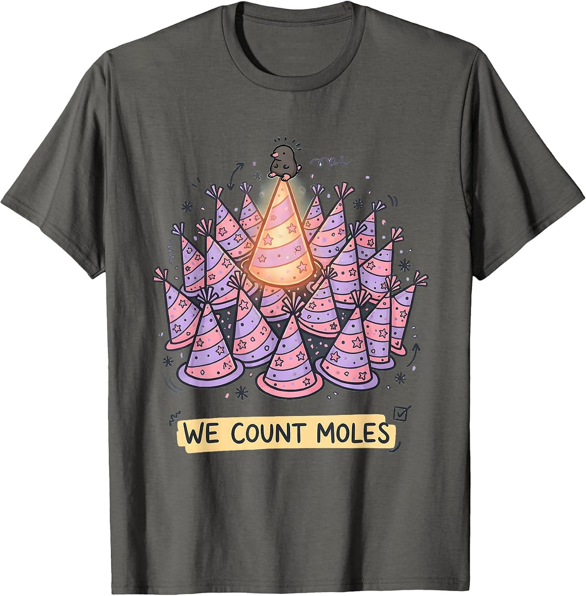 Men's We Count Moles Kawaii Doodle Chemistry Mole Day T-Shirt - Asphalt Grey