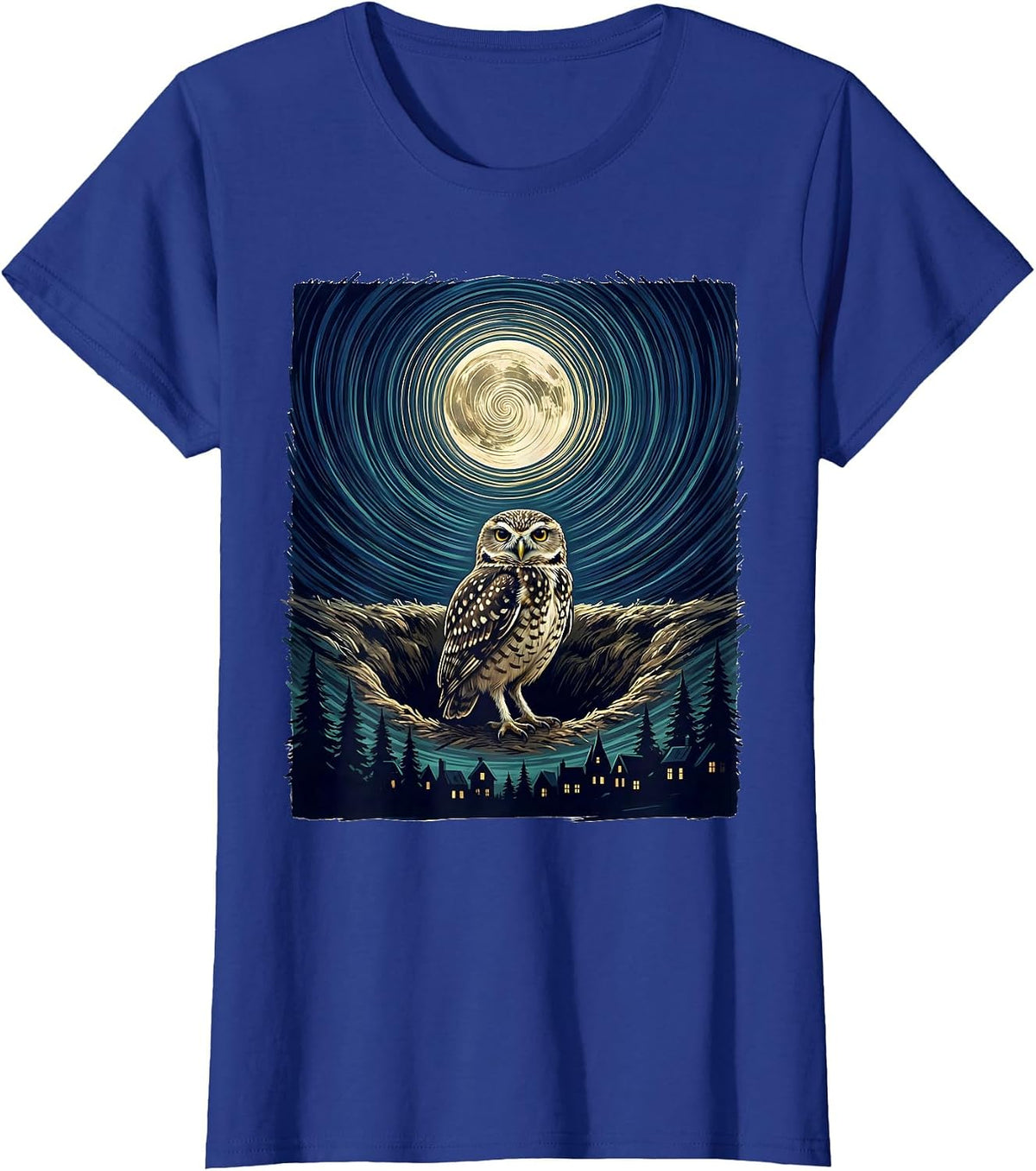 Women's Burrowing Owl Van Gogh Starry Night Art Lover T-Shirt - Royal Blue
