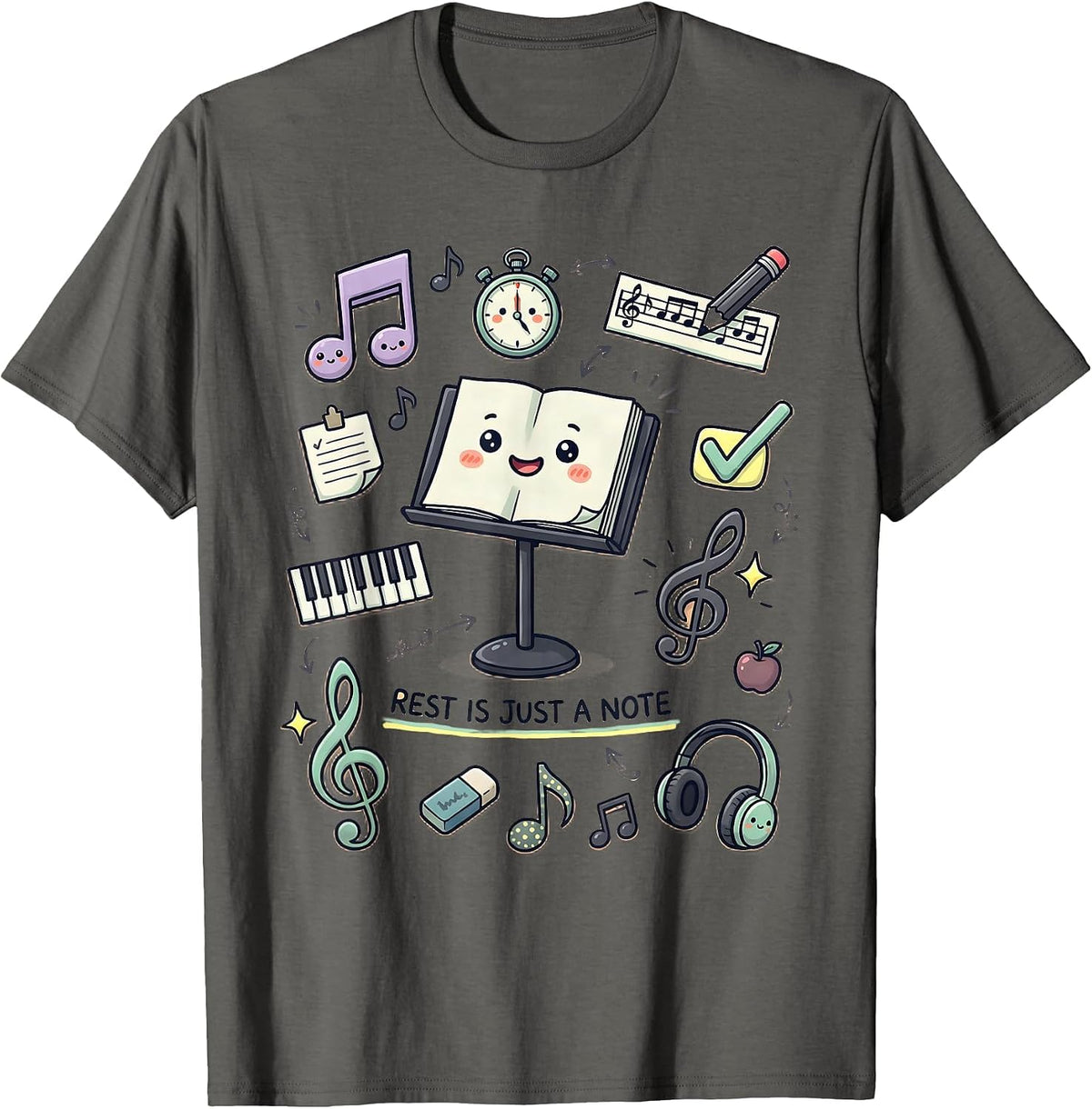 Rest Is Just a Note Music Teacher Design T-Shirt - Asphalt Grey