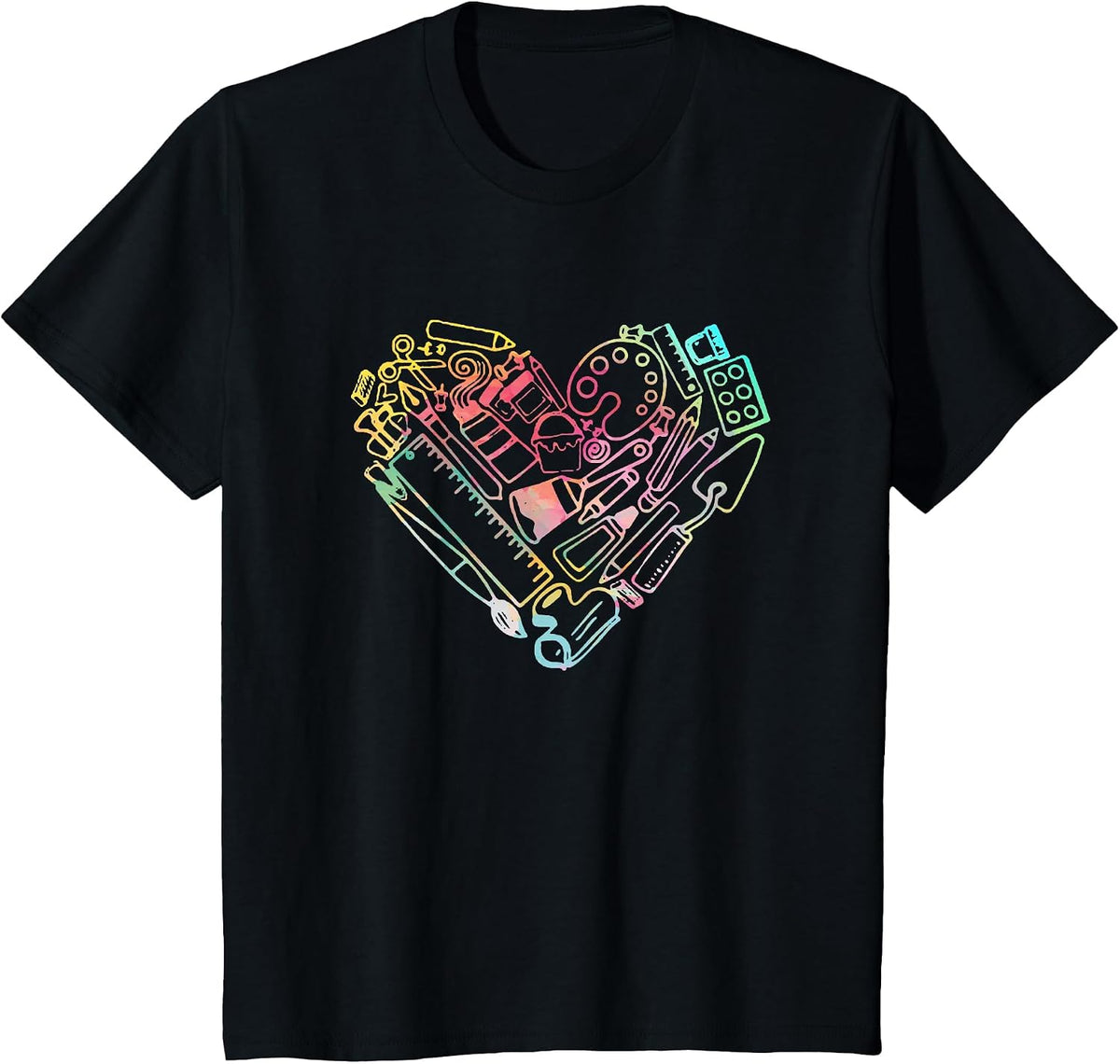 Heart Shape Love Watercolor Art Teacher Artists Painter T-Shirt - Black