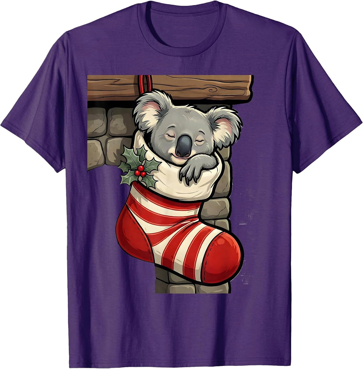Men's Koala In Christmas Stocking Cartoon Funny Novelty T-Shirt - Purple
