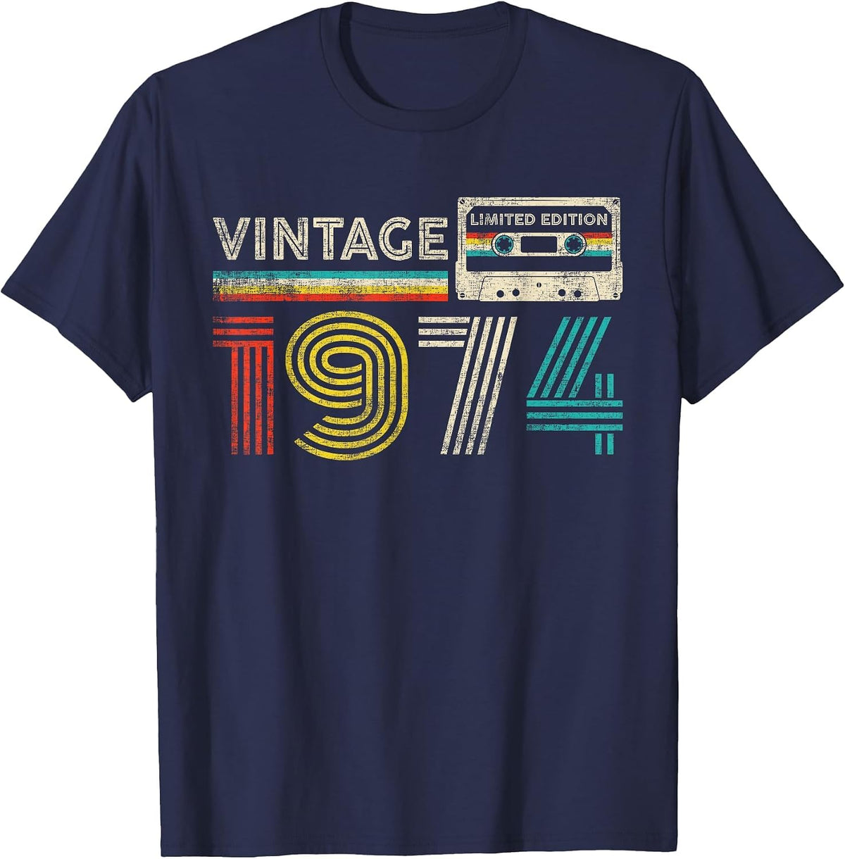 Vintage 1974 Classic Birthday 1974 Cassette Tape Vintage T-Shirt - Navy Blue
