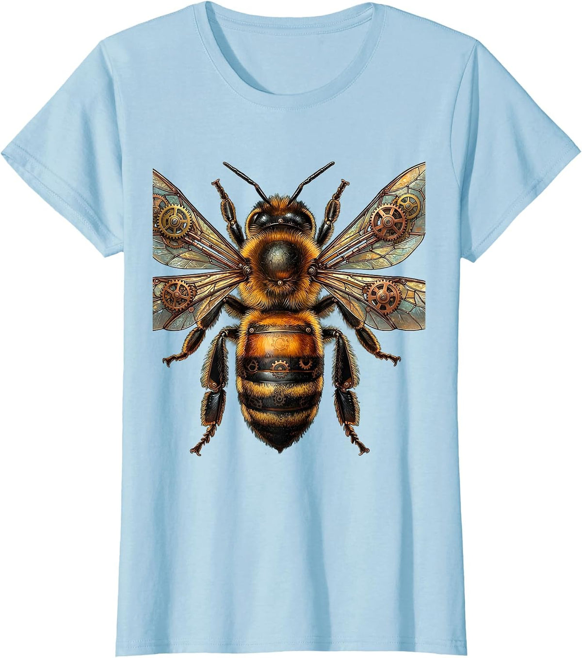 Steampunk Clockwork Bee Mechanical Wings Art T-Shirt - Baby Blue