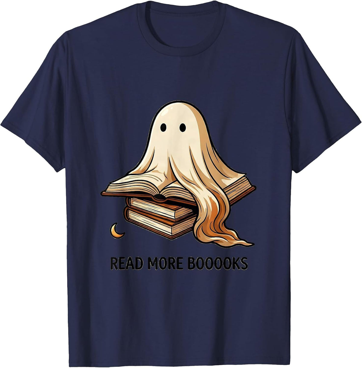 Read More Booooks Whimsical Halloween Ghost Book Lover T-Shirt - Navy Blue