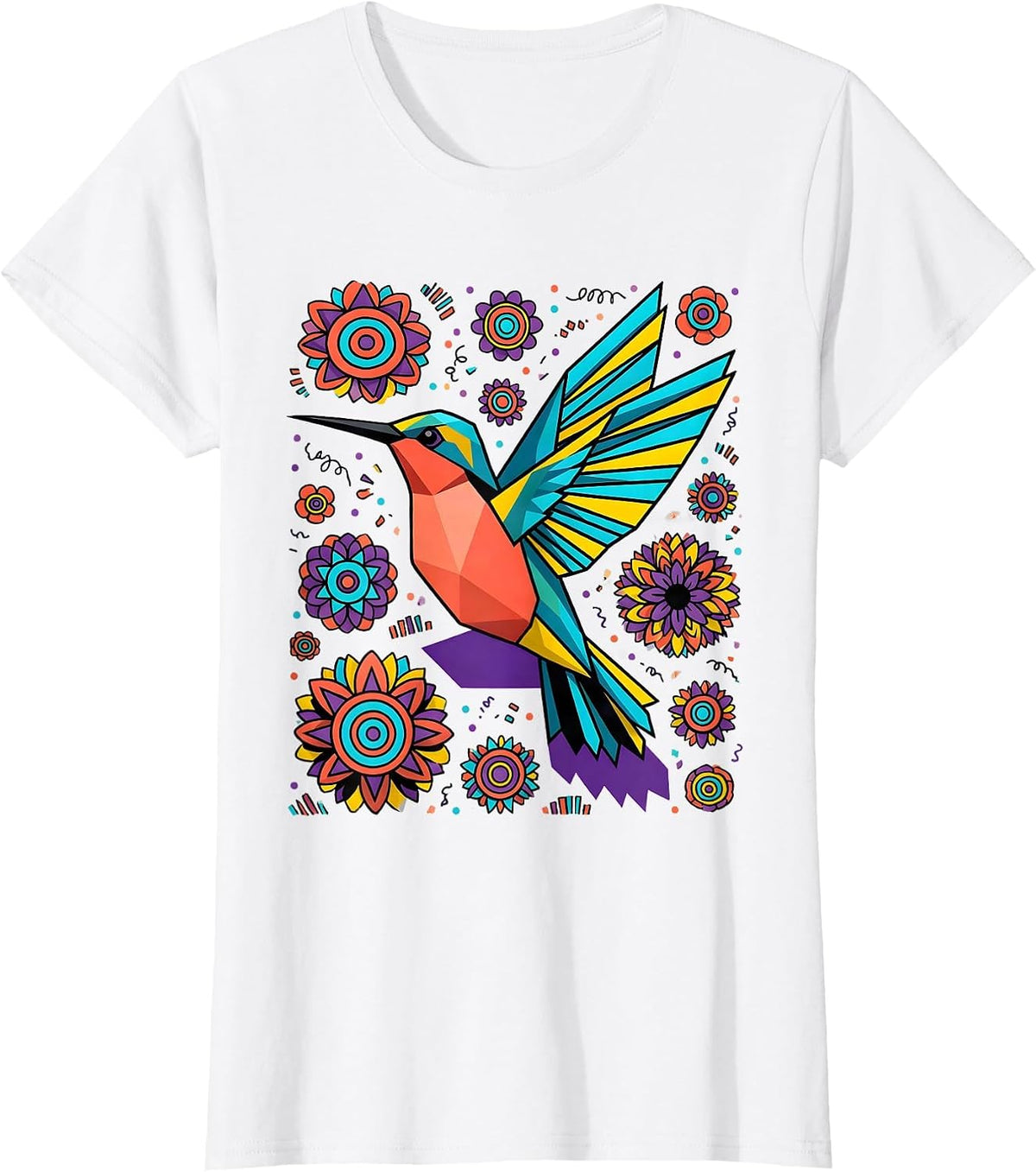 Women's Hummingbird in Flight Among Bursting Blossoms T-Shirt - White
