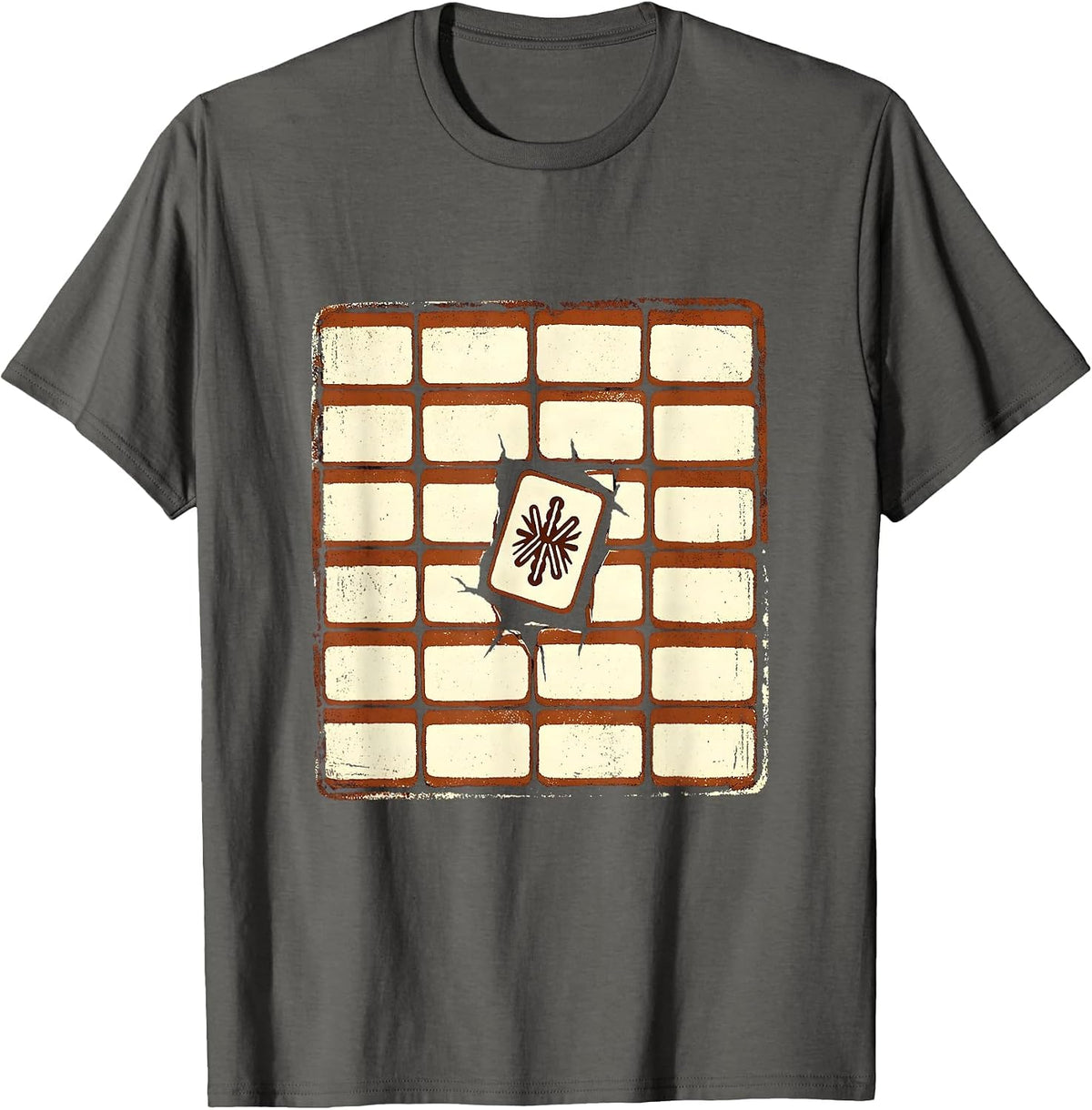 Mahjong Tile Wall Rubber Stamp Mahjong Player Humor T-Shirt - Asphalt Grey