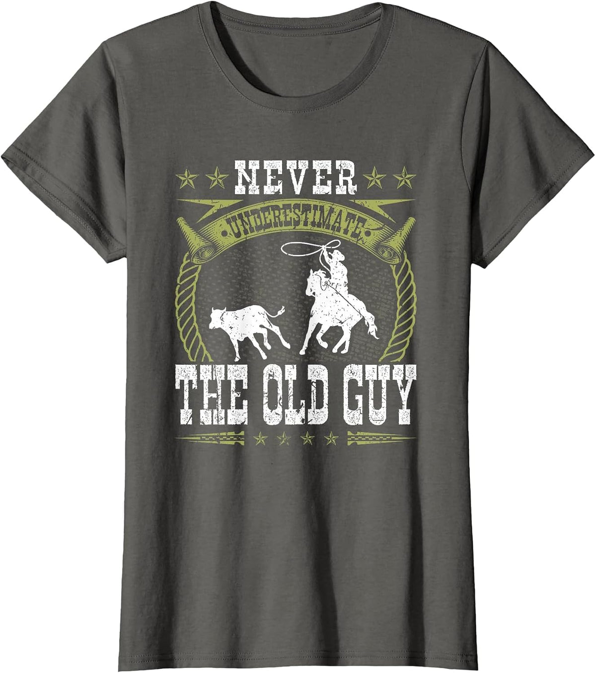 Breakaway Roping Old Guy Cowboy Rodeo Men Calf Roping T-Shirt - Asphalt Grey