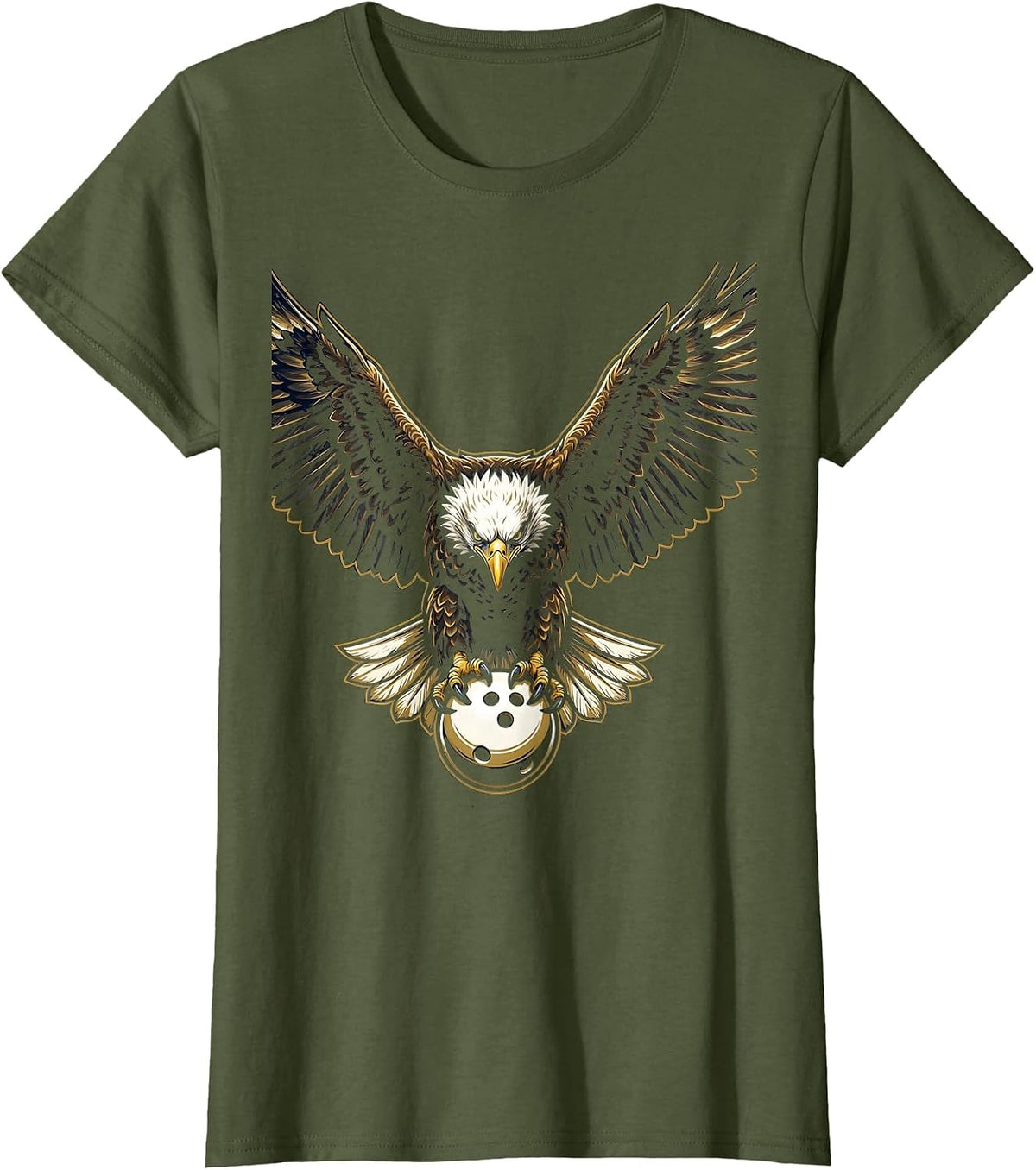 Women's Eagle Bowling Ball Strike Graphic Tee T-Shirt - Olive Green