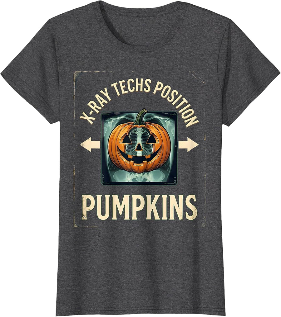 Women's X-Ray Techs Position Pumpkins Vintage Radiology Tech T-Shirt - Dark Heather Grey