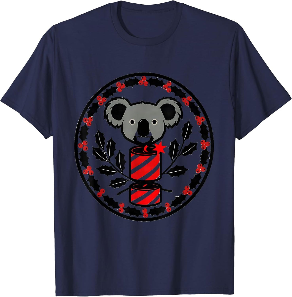 Koala Cracker Holly Shield Cute Australian Animal Lover T-Shirt - Navy Blue