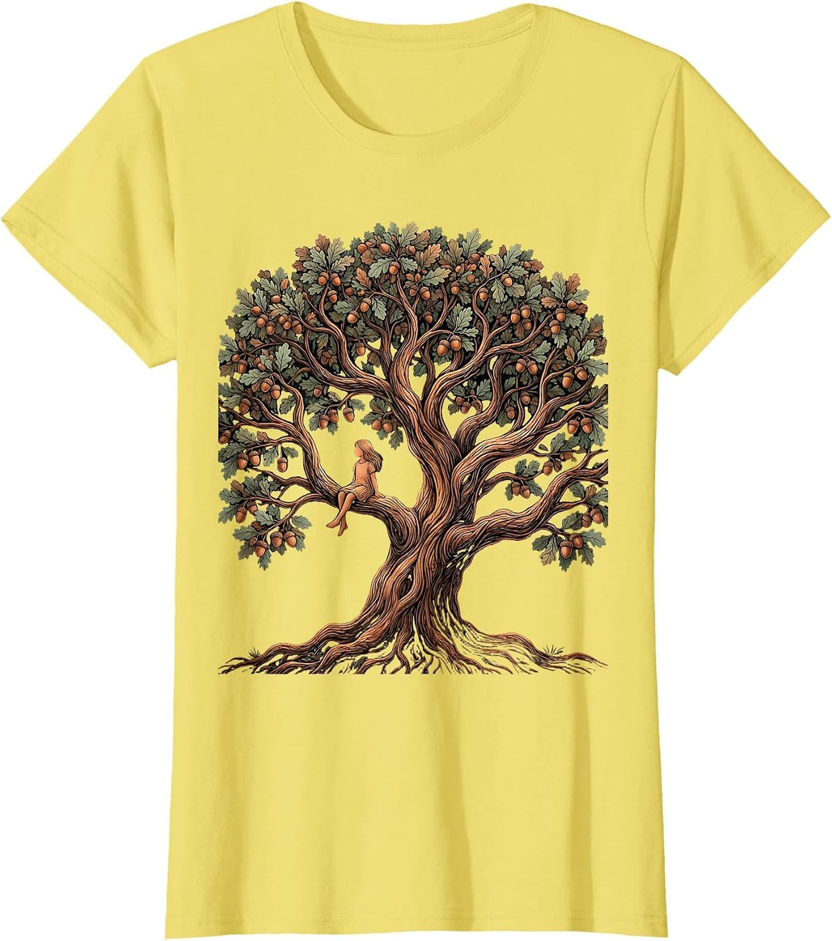 Favorite Daughter Oak Tree Climbing Girl Design T-Shirt - Lemon Yellow